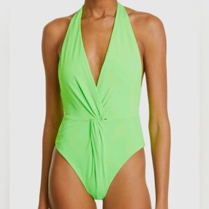 NWT  Mara Hoffman Women's Green Gabriela Gathered One-Piece Swimsuit Size Medium
